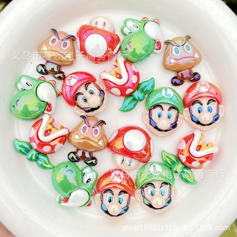 Carabiner Keychain - 5/10pcs cartoon ornament through-hole resin bead