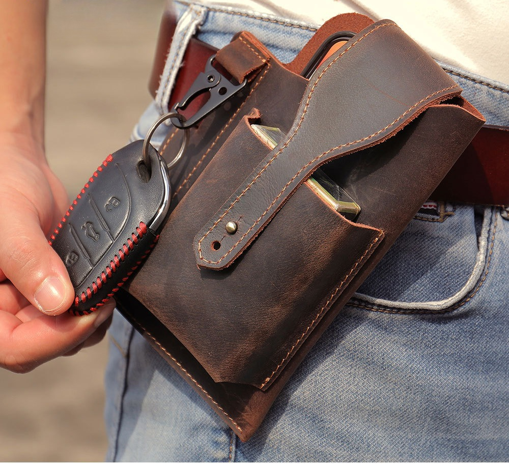 Crazy Horse Leather Phone Hols - Edc Carry For Men avaliação e preço