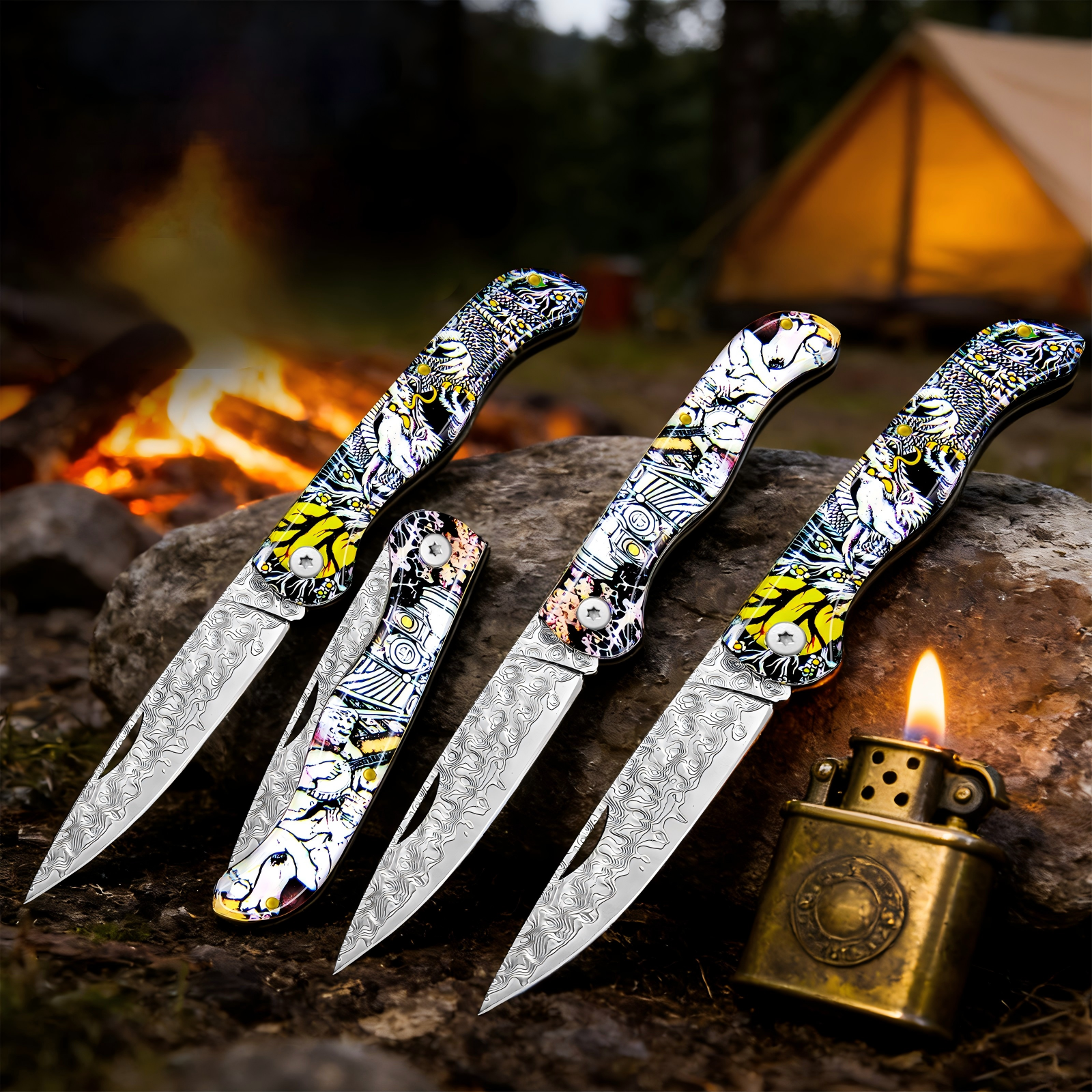 Day Damascus pattern folding p - Edc Day Carry avaliação e preço